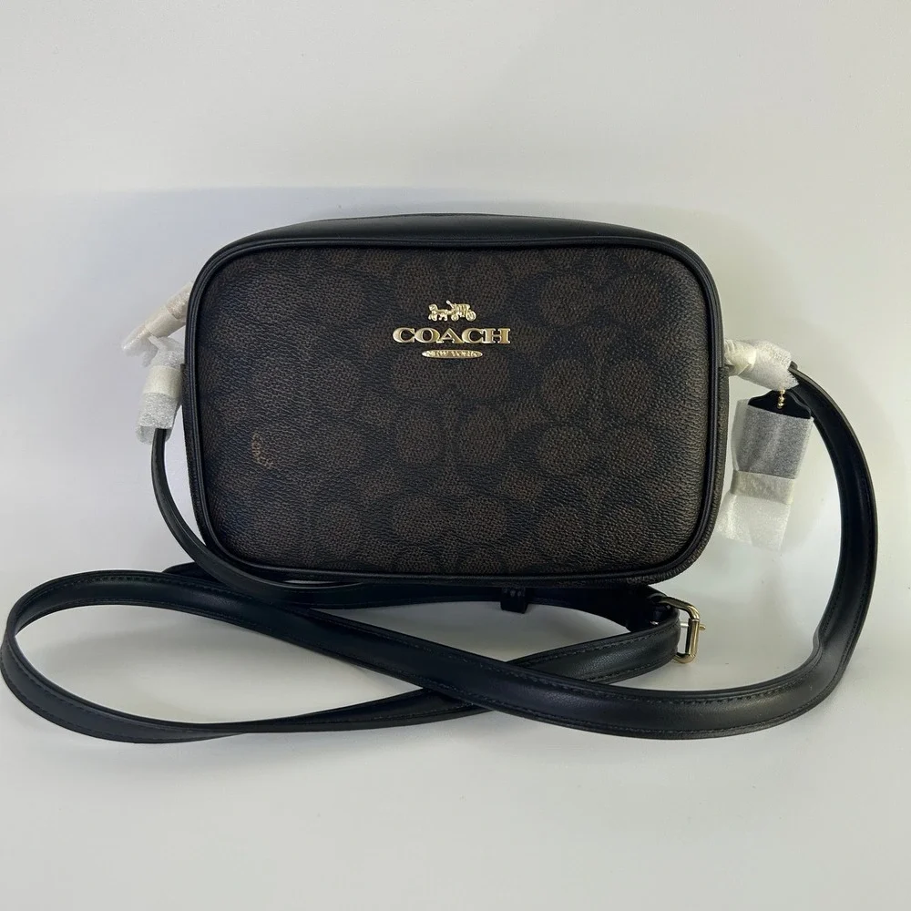 Coach Mini Jamie Walnut Black Signature Canvas Camera Bag NEW